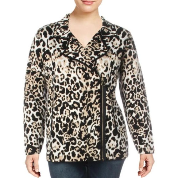 New Belldini Animal Print Moto Zip Front Cardigan Sweater Women's 2X - Picture 1 of 6